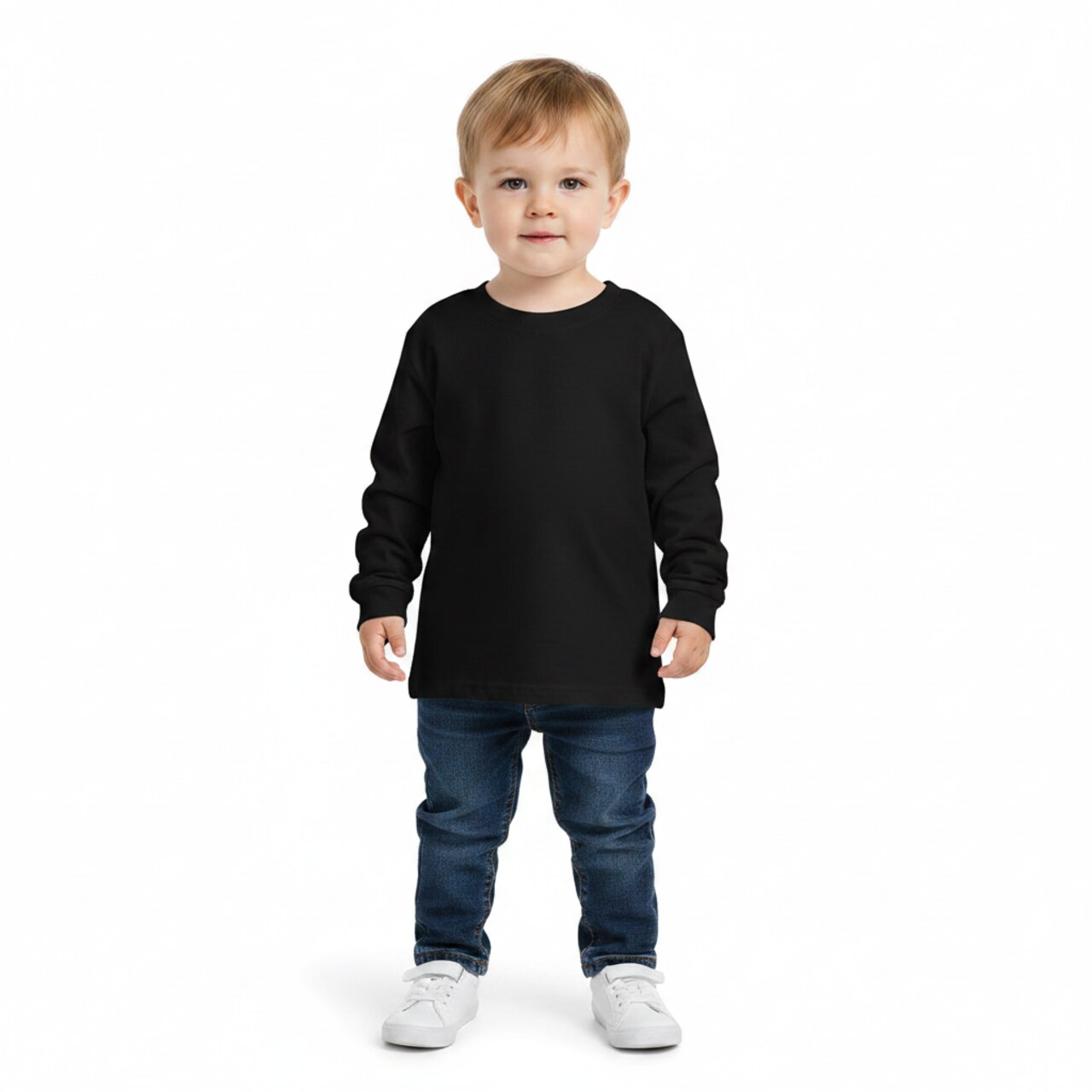 BELLA+CANVAS Toddler Jersey Crewneck Long Sleeve T-Shirt Soft Cotton Kids Shirt Layering Wear Everyday Comfort